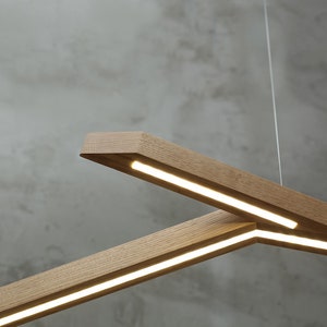 Handmade Oak LED Pendant Lamp, Modern Wood Dining Light image 5