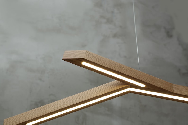 Handmade Oak LED Pendant Lamp, Modern Wood Dining Light image 5