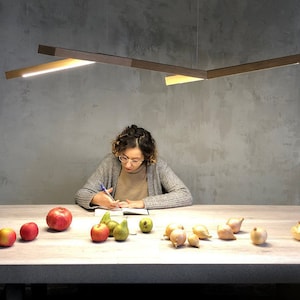 Handmade Oak LED Pendant Lamp, Modern Wood Dining Light image 4
