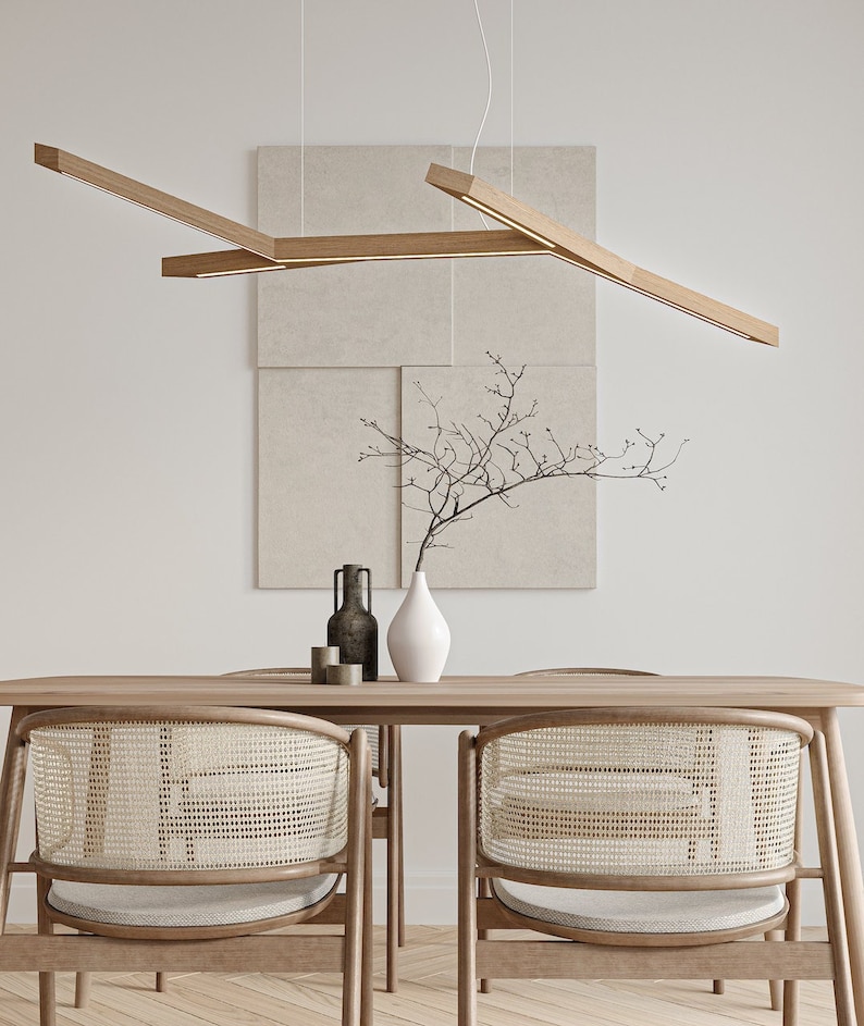 Handmade Oak LED Pendant Lamp, Modern Wood Dining Light image 2