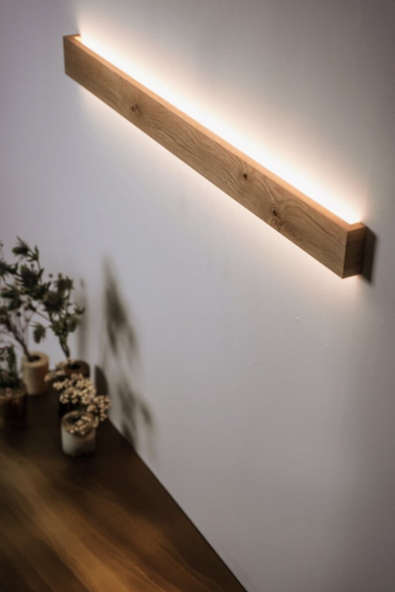 minimalist wooden linear wall lamp ambient light SLIMPEACE Pure Oak high quality handcrafted image 3