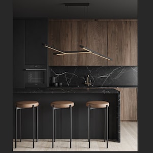 Handmade Oak LED Pendant Lamp, Modern Wood Dining Light Black oak