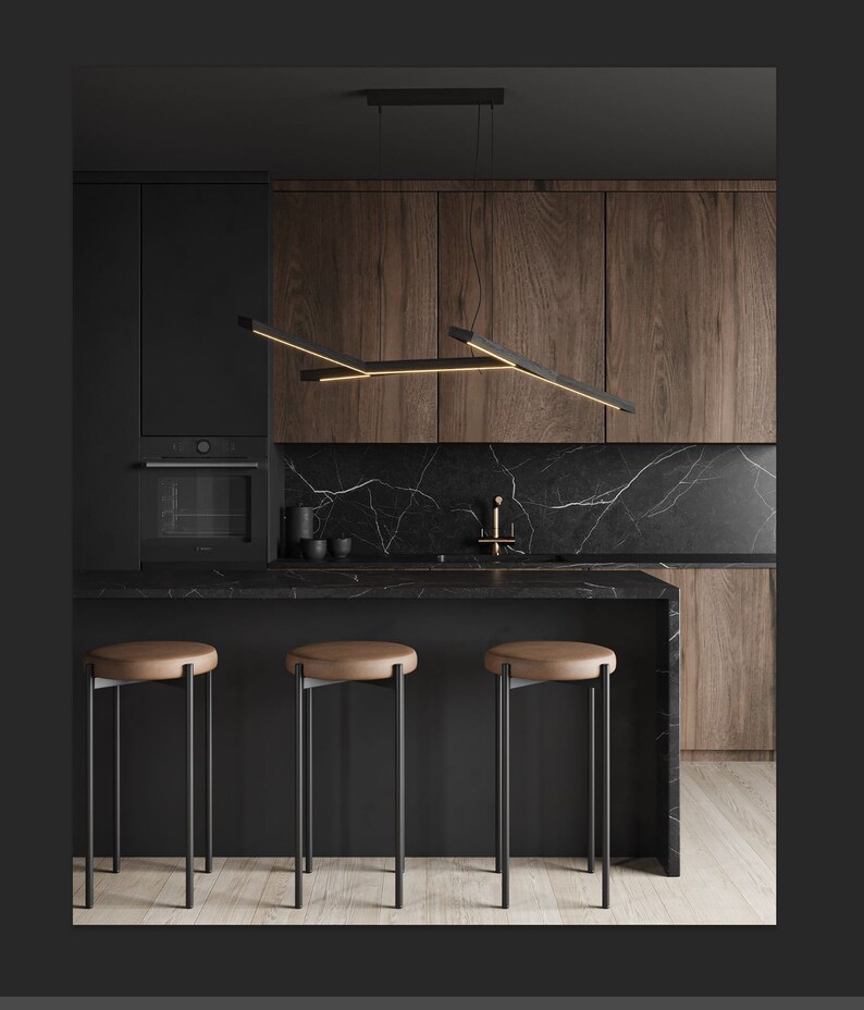 Handmade Oak LED Pendant Lamp, Modern Wood Dining Light Black oak