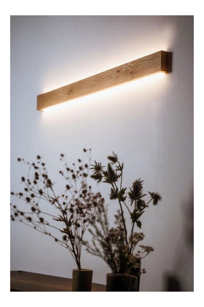 minimalist wooden linear wall lamp ambient light SLIMPEACE Moder Rustic high quality handcrafted image 1