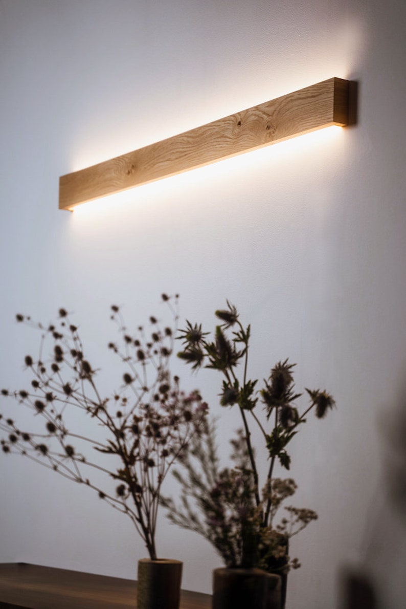 minimalist wooden linear wall lamp ambient light SLIMPEACE Pure Oak high quality handcrafted image 7