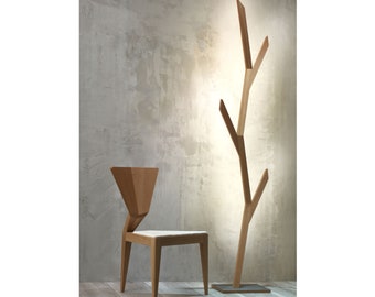 Oak Wood Floor Lamp with Touch Dimmer, Tall Tree Design
