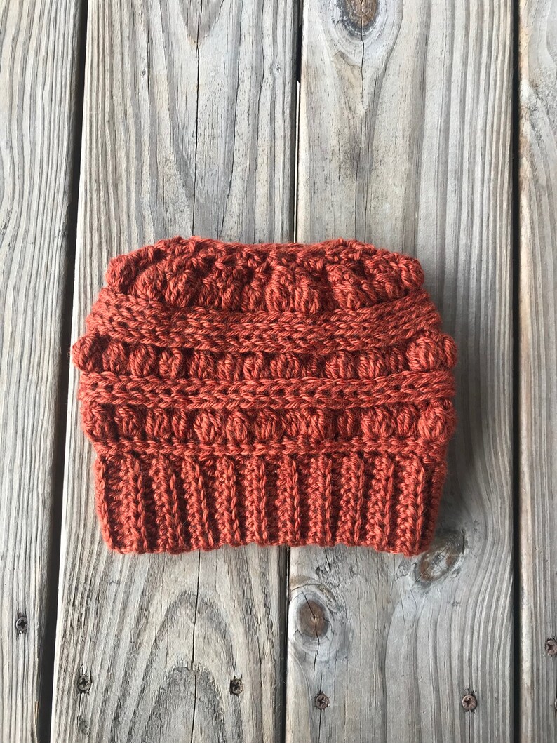 The LJ Messy Bun Beanie Handmade Messy Bun Hat Crocheted Beanie Messy Bun Beanie Mom Hair Beanie