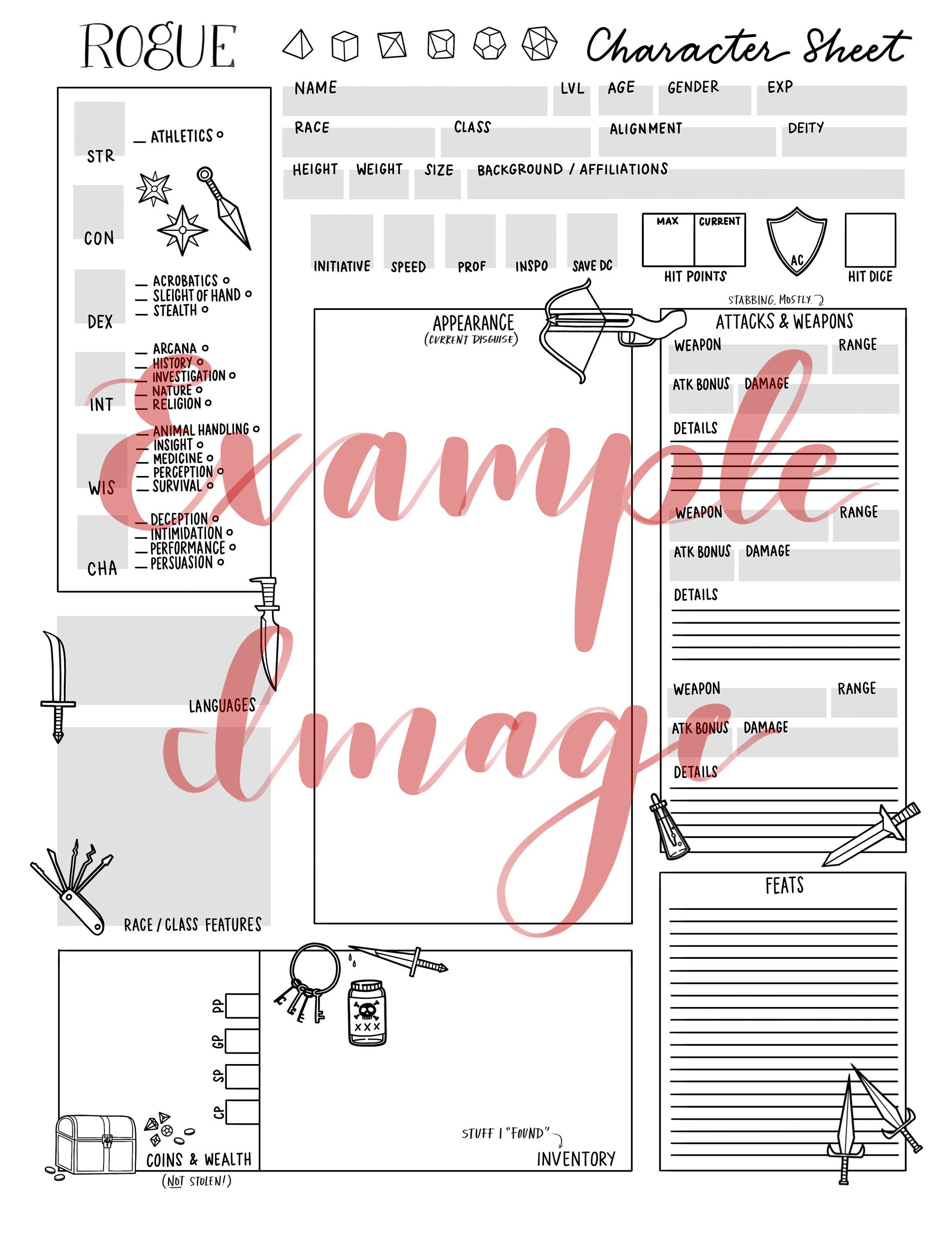 Rogue Class Themed Character Sheet Printable Downloadable Etsy Rogue Class Themed Character Sheet Printable Downloadable Etsy