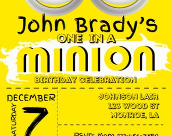 DIGITAL DOWNLOAD personalized Minion birthday invitation, Minion birthday, One in a Minion Brithday, editable design