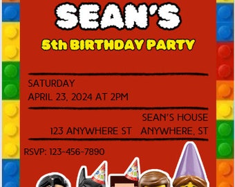 DIGITAL DOWNLOAD personalized Lego birthday invitation, Lego birthday, editable design