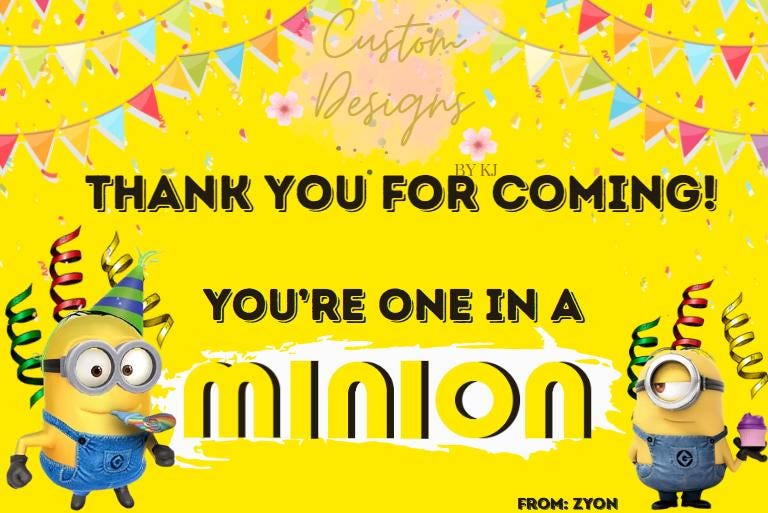 DIGITAL DOWNLOAD personalized Minion Thank You card, One in a Minion Thank You, custom design