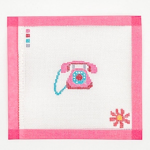 Handpainted Telephone Needlepoint Canvas | 80s and 90s needlepoint design | 18 count mesh with Zipper Bag & Needles