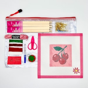 Cherries Beginner Needlepoint Canvas Kit - All supplies you need!