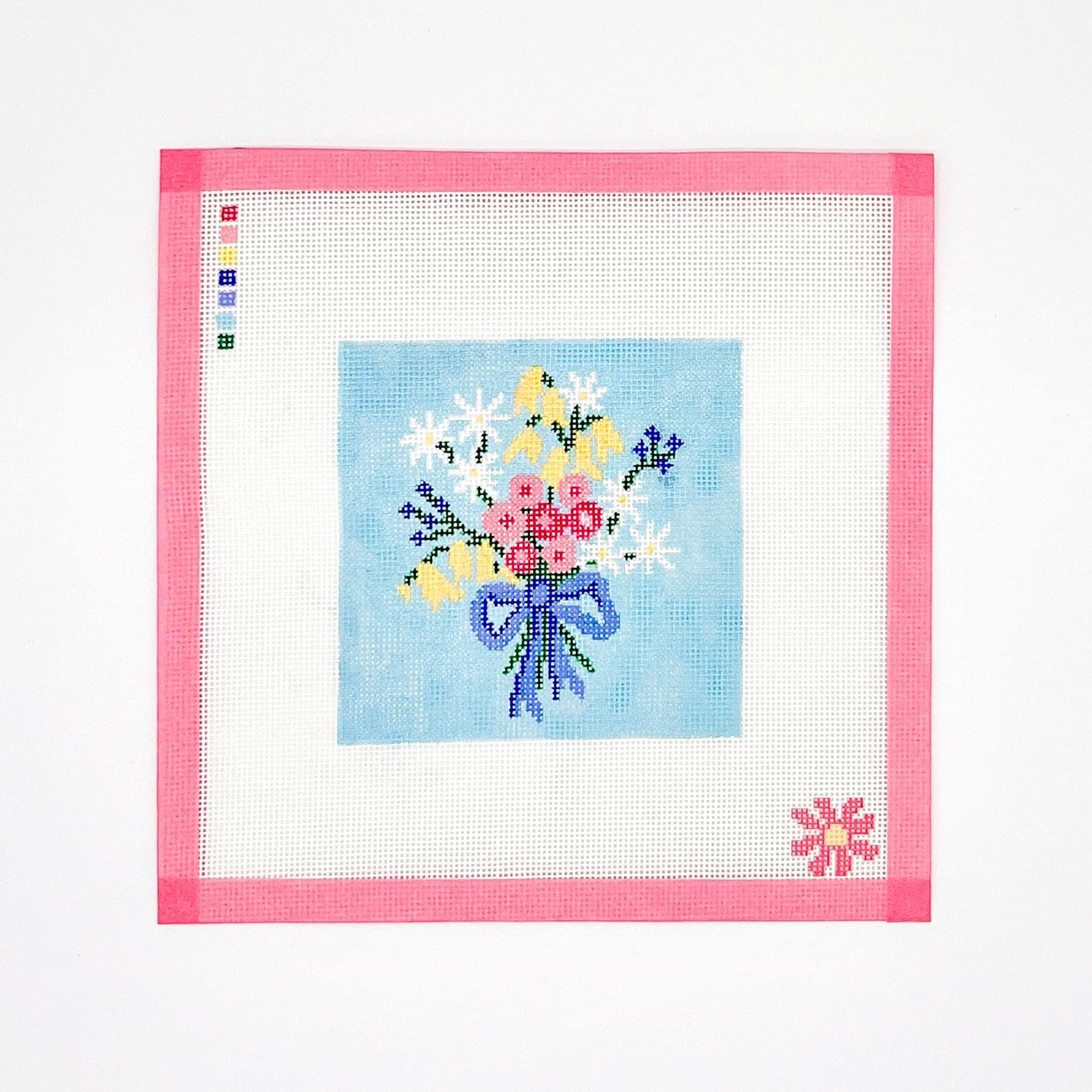Sweet Blue Bouquet Floral Needlepoint Canvas - Handpainted - Stitchpainted