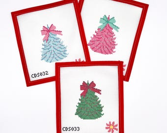 Colorful Christmas Tree Needlepoint Canvas, Holiday Ornament Design with Bright Palette and Mesh