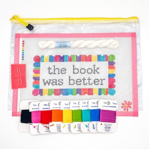 The Book Was Better Needlepoint Kit - Handpainted Canvas - Colorful Book Inspired Needlepoint Design -Essentials thread