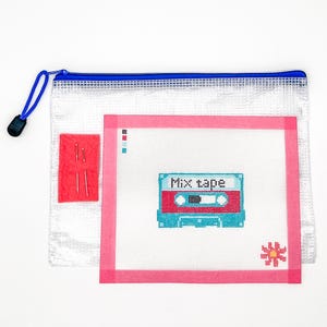 Handpainted Mix Tape Needlepoint Canvas | 80s and 90s needlepoint design | 18 count mesh with Zipper Bag & Needles