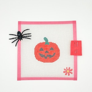 Jack O&#39;lantern Halloween Beginner Needlepoint Canvas - Handpainted - Stitchpainted
