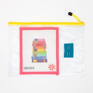 Needlepoint Canvas With Rainbow Books, 18 Mesh Zweigart Stitch-Printed Design