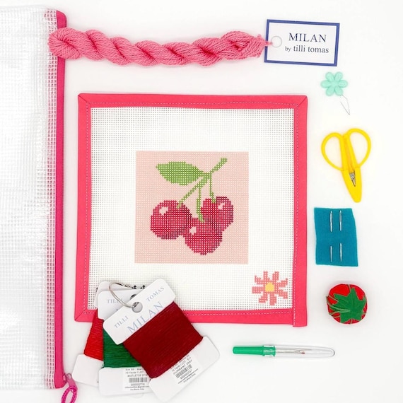 Beginner Needlepoint Kit – Cherries Complete Starter Kit for Adults