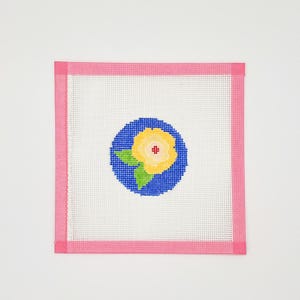 Yellow & Blue Flower Needlepoint Canvas - Handpainted - Stitchpainted