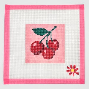 Cherries Beginner Needlepoint Canvas - Handpainted - Stitchpainted
