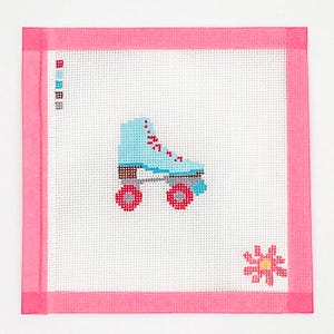 Handpainted Roller Skate Needlepoint Canvas | 80s and 90s needlepoint design | 18 count mesh with Zipper Bag & Needles
