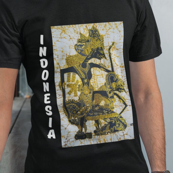 Indonesia Traditional Shadow Puppet Gold Batik Unisex Heavy Cotton Tee