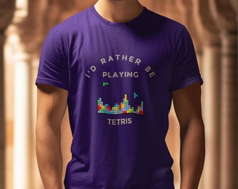 Camiseta unisex "Prefiero jugar al Tetris", camiseta de regalo para videojuegos, camiseta gráfica para jugadores, camiseta para jugadores de videojuegos, ropa divertida para videojuegos