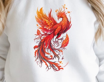 Fire Phoenix in Orange Flames: Bold Design on a Comfortable Crewneck Sweatshirt