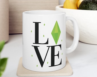 Love SIMS - videogame The Sims, caneca de cerâmica branca de 11 onças, presente para amantes de The Sims, Simmers, Gamers