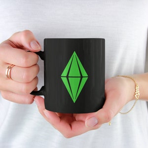 The Sims Green Plumbob, Video Games Black Ceramic Mug 11oz