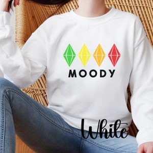 The Sims with the Moody Green Yellow Orange Red Plumbob Crewneck Sweatshirt