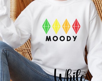 Sudadera con cuello redondo de Los Sims con Moody Green Yellow Orange Red Plumbob