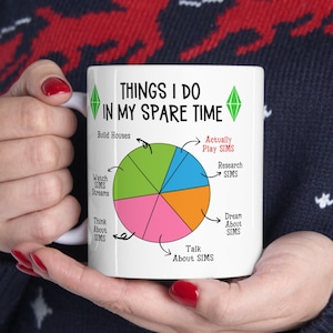 Things I Do In My Spare Time Gamer Sims White Ceramic Mug 11oz, Funny Video Games Mug, Perfect Sims Gift for Gamers