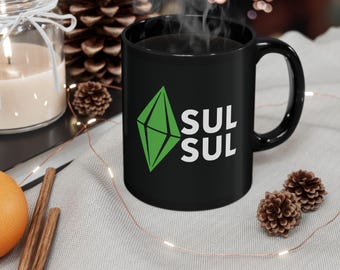 The Sims Greetings Sul-Sul Green Plumbob Black Ceramic Mug 11oz