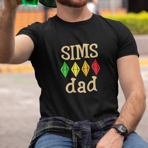 Sims Dad with Green Yellow Orange Red Plumbob, The SIMS Video Game, Gamer Guy, Funny Unisex Jersey Short Sleeve Tee