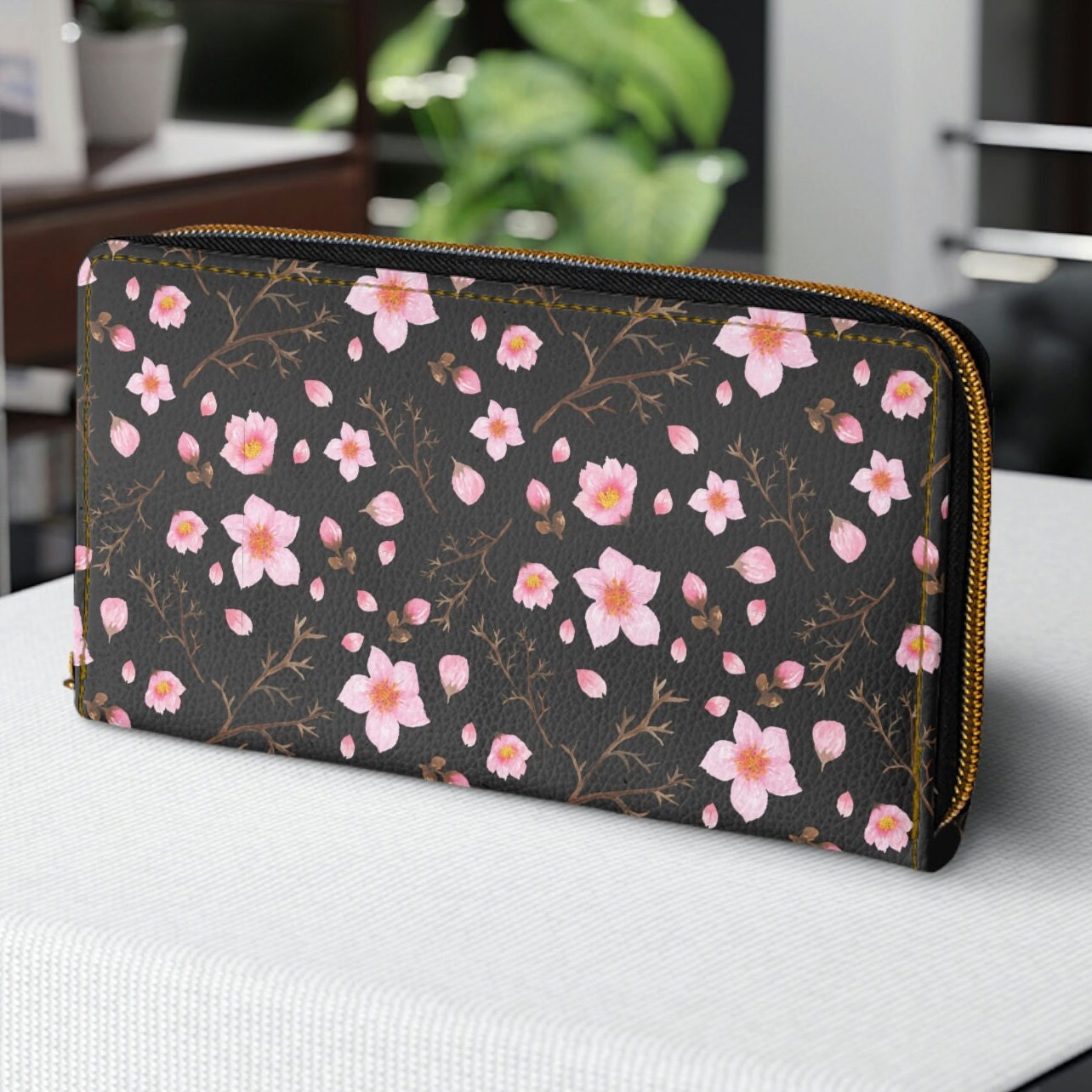 Kyoto cherry blossom leather wallet two fold Japanese pattern gift kazan  new