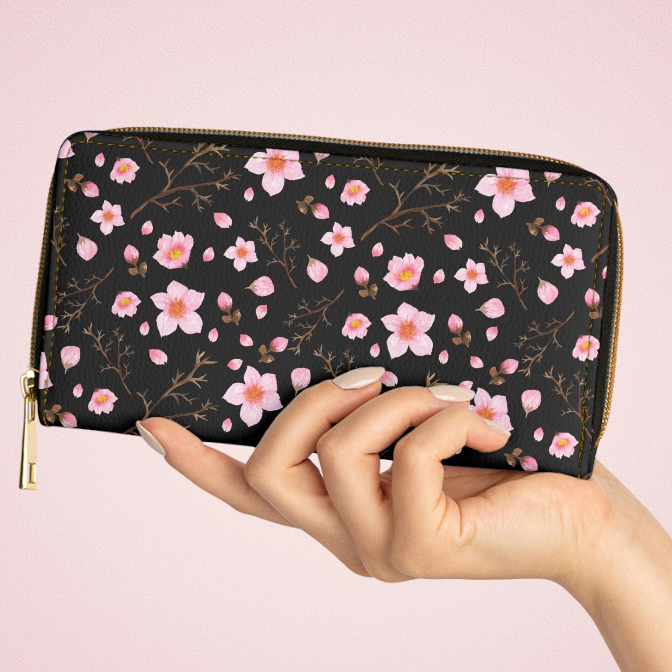 [Archivepke] Gem wallet (Cherry tea) / 税込み Cherry Blossom Zipper Wallet - Sakura Flower Springtime