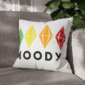 The Sims with the Moody Green Yellow Orange Red Plumbob, Spun Polyester Square Pillowcase, Gift for The Sims Lover, Simmers, Gamers