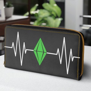 Heart Beat Sims Green Plumbob, The Sims Video Game, Gamer, Simmer, Nerd Zipper Wallet