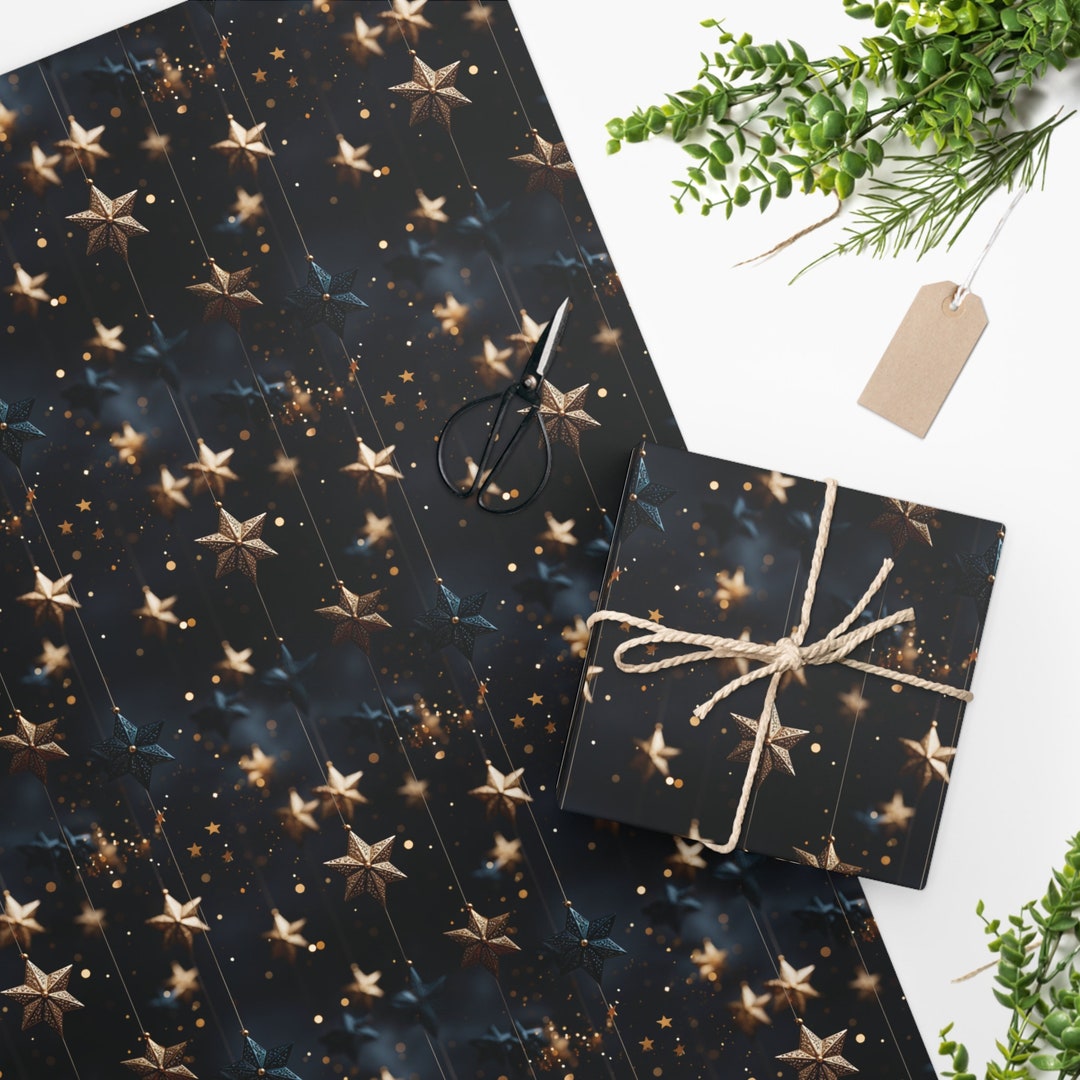 Black and Gold Christmas Stars Wrapping Paper - Etsy
