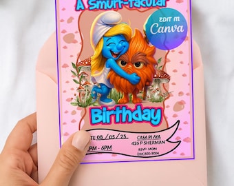 Smurfette Birthday Invitation – Canva editable