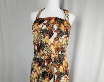 Delantal de algodón con estampado de gallo: regalo de chef para cocina de estilo rústico