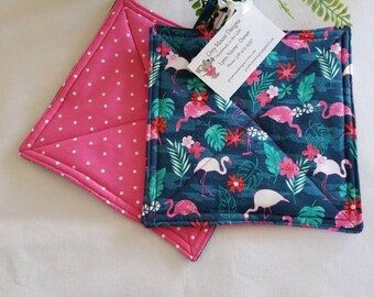 Flamingo Quilted Pot Holders: Tropical Kitchen Decor, Baking Gifts