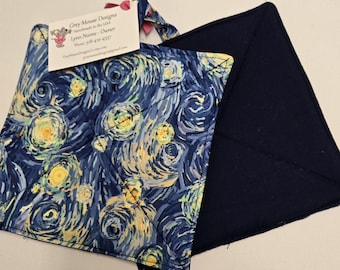 Starry Night Quilted Potholders: Handmade Cotton Hot Pads (Pair)