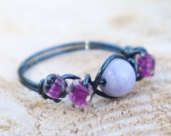Lavender Jasper Gemstone Wire Wrapped Ring, Women's Size 7 Ring, Women's Boho Ring, Wire Wrapped Ring, Purple Ring, Rings for Women, For Her