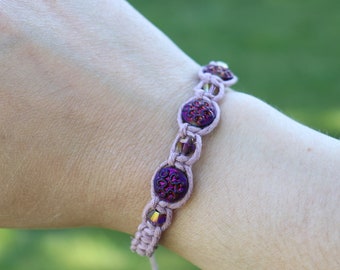Purple Macrame Beaded Bracelet, Macrame Bracelets for Women, Woven Bohemian Bracelet, Beaded Bracelet, Adjustable Macrame Bracelet, For Her