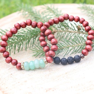 His and Her Bracelets, Best Friend Bracelets, Bracelet Set, Wooden Beads and Gemstone Bracelet, Oil Diffuser Bracelet, Matching Bracelets