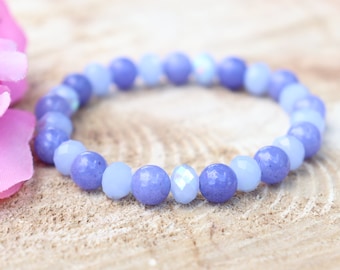 Purple Agate and Light Blue Gemstone Beaded Bracelet, Agate Gemstone Bracelet for Women, Women's Gemstone Bracelet, Blue Beaded Bracelet